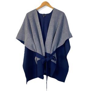 Eileen Fisher Felted Merino Double Face Poncho Sweater XXS XS Blue Bonnet